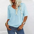 thumbnail image 3 of Tee Shirts Womens! Comdrip Women's T Shirt V Neck Half Sleeve Loose Shirt Casual Solid Color Basic Top Womens Short Sleeve Tops Blue2 2XL, 3 of 5