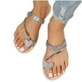 thumbnail image 7 of Anuirheih Women's Strappy Slide Sandals Rhinestone Open Toe Flat Sandals Slip On Toe Ring Slide Casual Summer Beach Sandals(Silver), 7 of 7