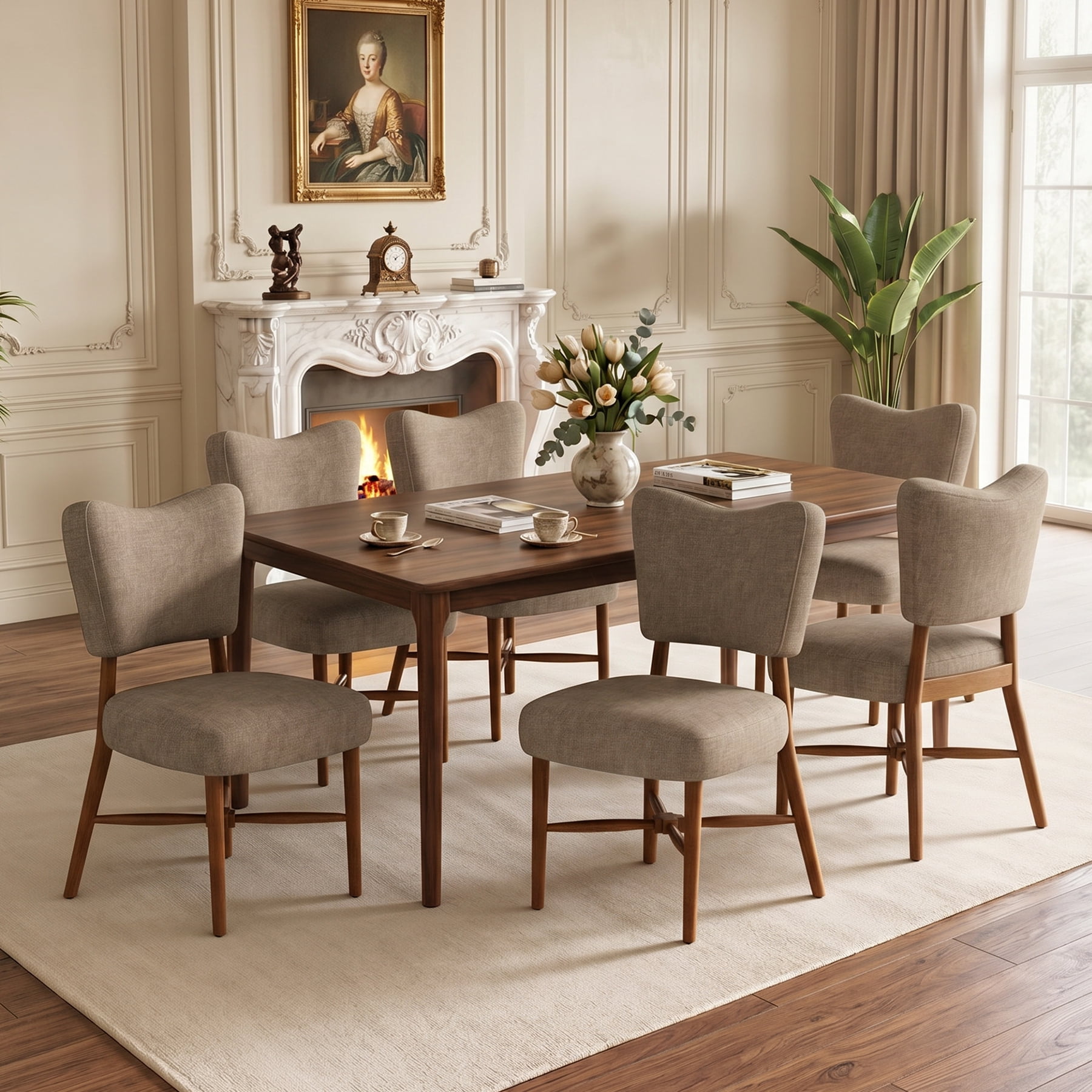 MOONMISS Upholstered Dining Chairs(Set of 2), Modern Farmhouse Accent Chairs with Solid Wood Legs, Fabric Kitchen & Dining Room Chairs,Brown
