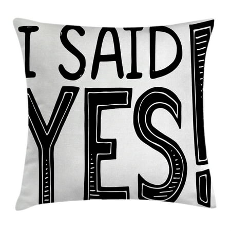 Announcement Letter - Engagement Party Decorations Throw Pillow Cushion Cover, I Said Yes Quote Striped Letters Announcement Artwork, Decorative Square Accent Pillow Case, 18 X 18 Inches, Black and White, by Ambesonne