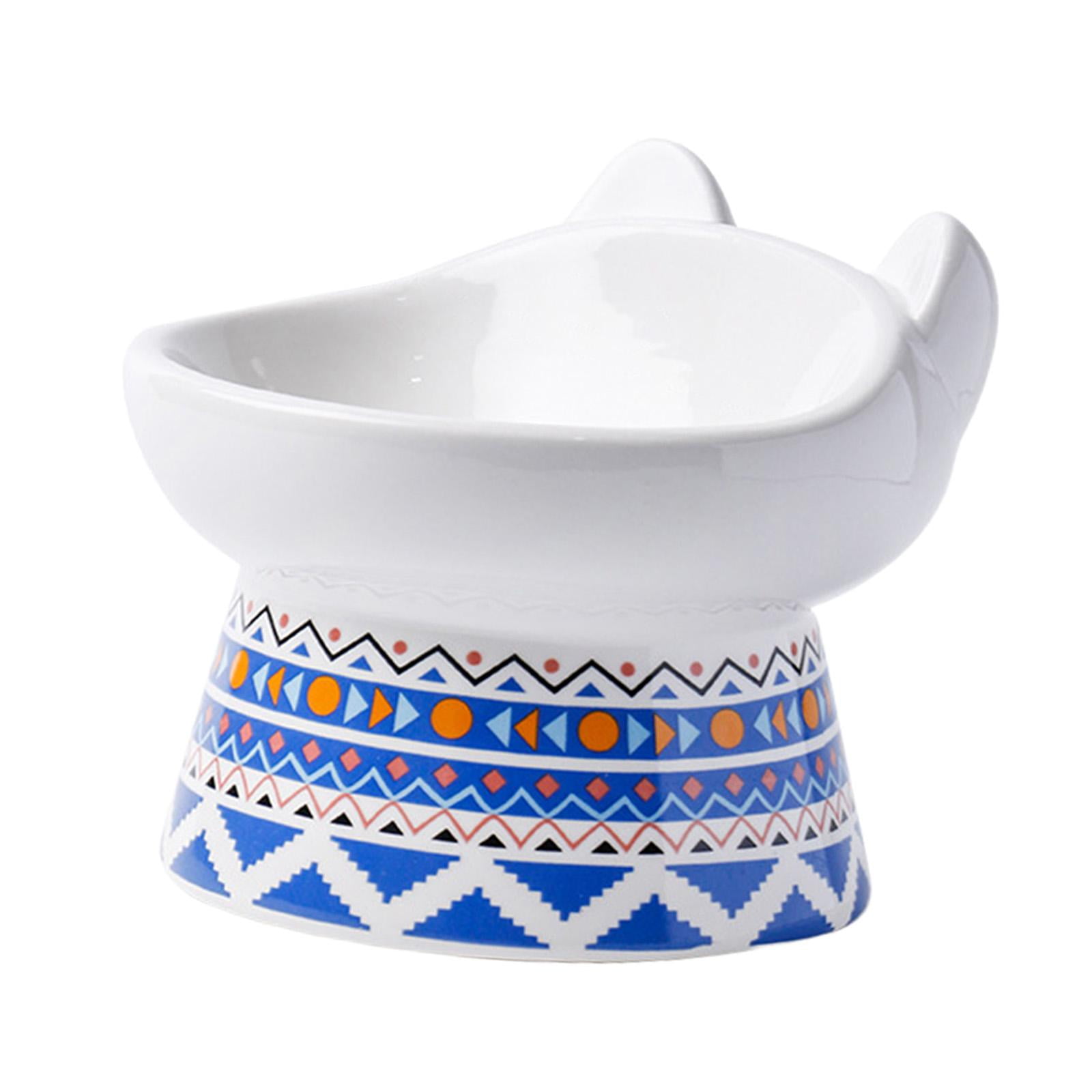 Single Bowl for Cat Dog Elevated Bowl Water Food Feeder Watering Dish Drinking Non Slip Container Ceramic Bowl Neck Protective Bowl for Cats Blue