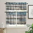 thumbnail image 3 of Rustic Wooden Board Valance Curtain Farmhouse Barn Door Blue Teal Floor Vintage Wood Rod Pocket Valance Window Treatments Short Curtains for Kitchen Living Room Decor 54x18 Inch + 27x36 Inch X 2, 3 of 5