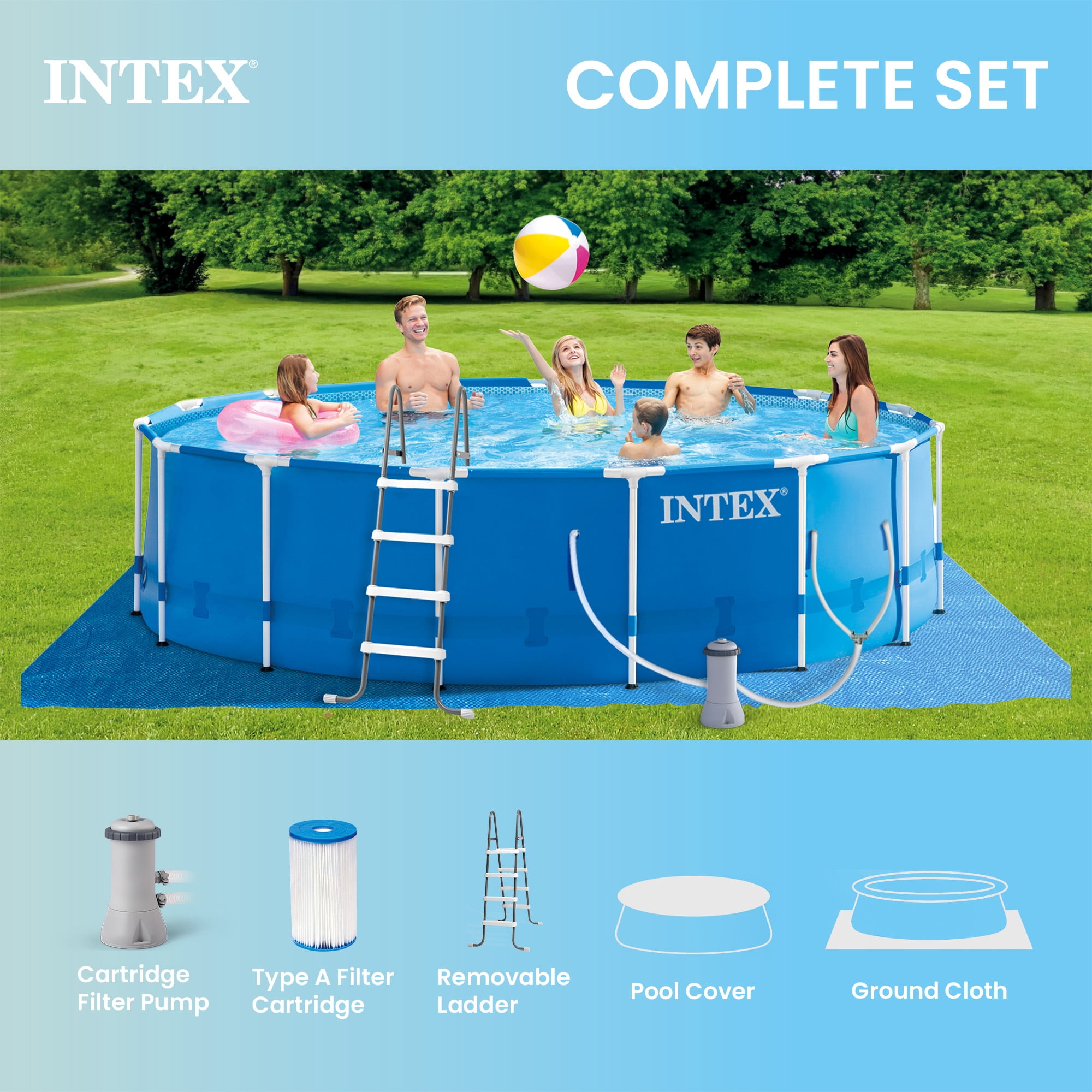 Intex Metal Frame 15' x 48" Round Above Ground Pool and Maintenance Kit