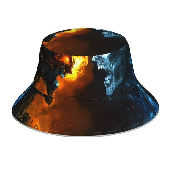 Balery Red And Blue Fire Skull Warrior Sun Hats for Men Women Bucket Hat UPF 50  Buckey Hat Boonie Hat Foldable UV Protection Hiking Beach Fishing Summer