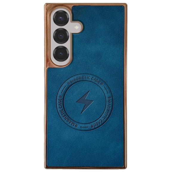Magnetic Case for Samsung Galaxy S24 FE Case PU Leather Thin Slim Case Soft Bumper Anti-Fingerprint Shockproof Protective Phone Cover Compatible with Magsafe, Plain Anti-Scratch Retro Style,Blue