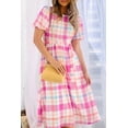thumbnail image 1 of a.Jesdani Chic Pink Plaid Midi with Puff Sleeves: Effortless Elegance, 1 of 8