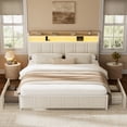 thumbnail image 2 of GUNAITO King Bed Frame with Storage Headboard, 2 Drawers Platform Upholstered LED Bed Frame with USB Ports & Outlets Beige, 2 of 9