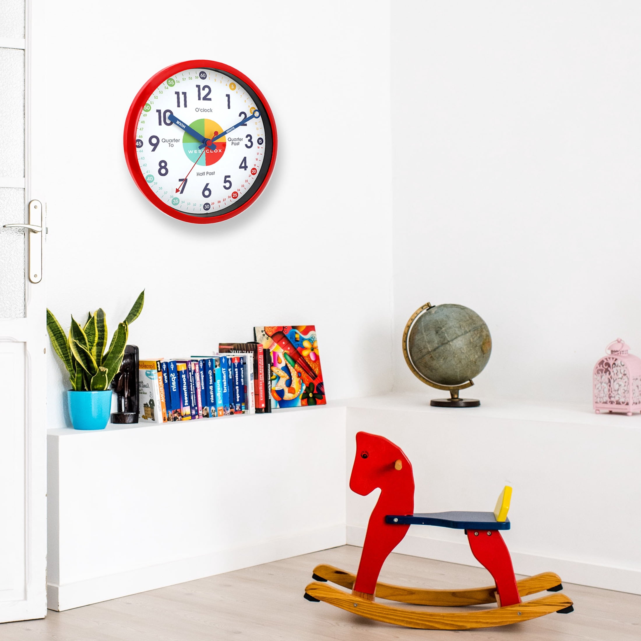 Westclox Red 12" Time Teacher Analog QA Wall Clock with Quiet Sweep Movement-Educational Timekeeping