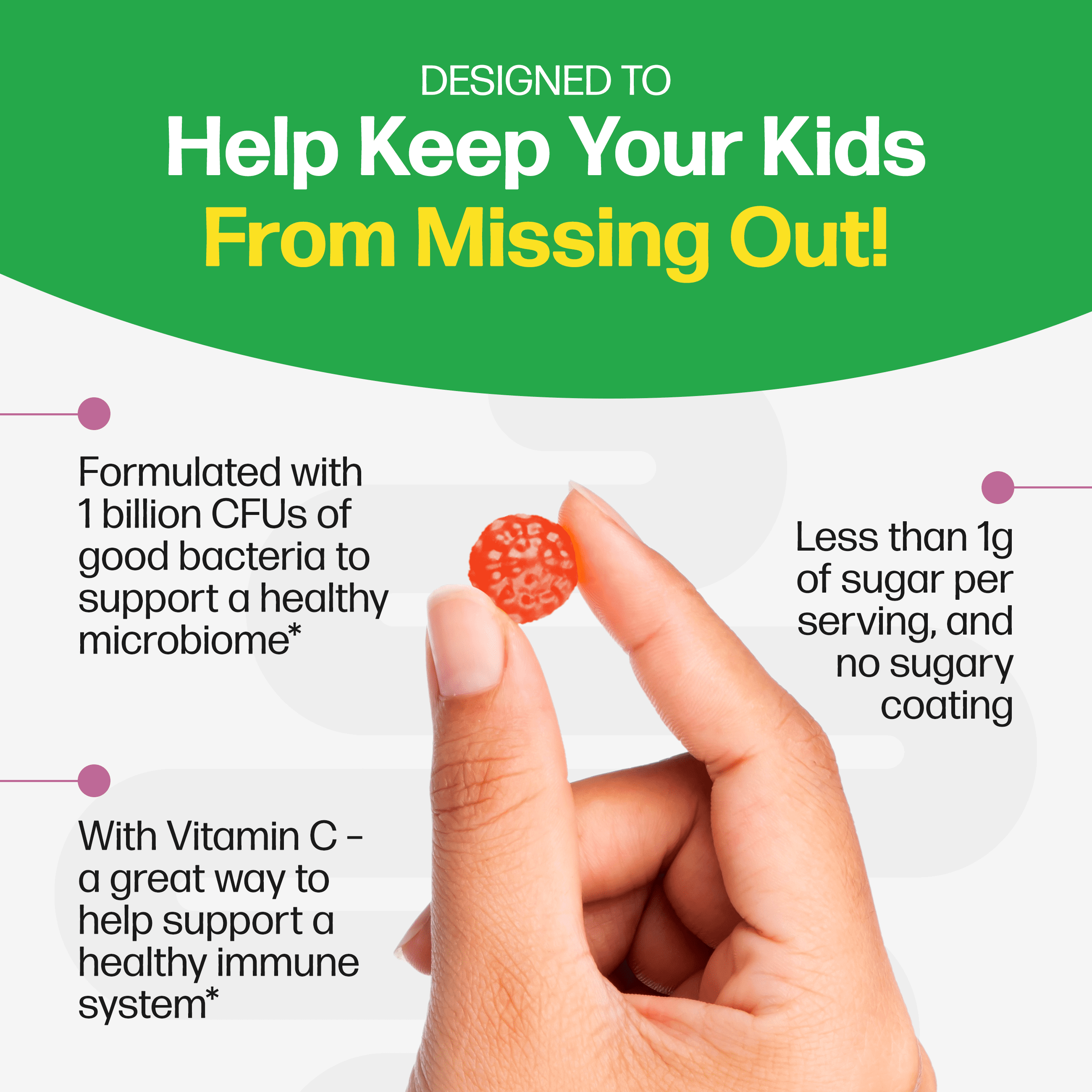Culturelle Probiotics Kids Veggie Fiber + Probiotic Daily Gummies Supplement, Immunity & Digestion Support for Children, Berry Blast Flavor, 60 Count