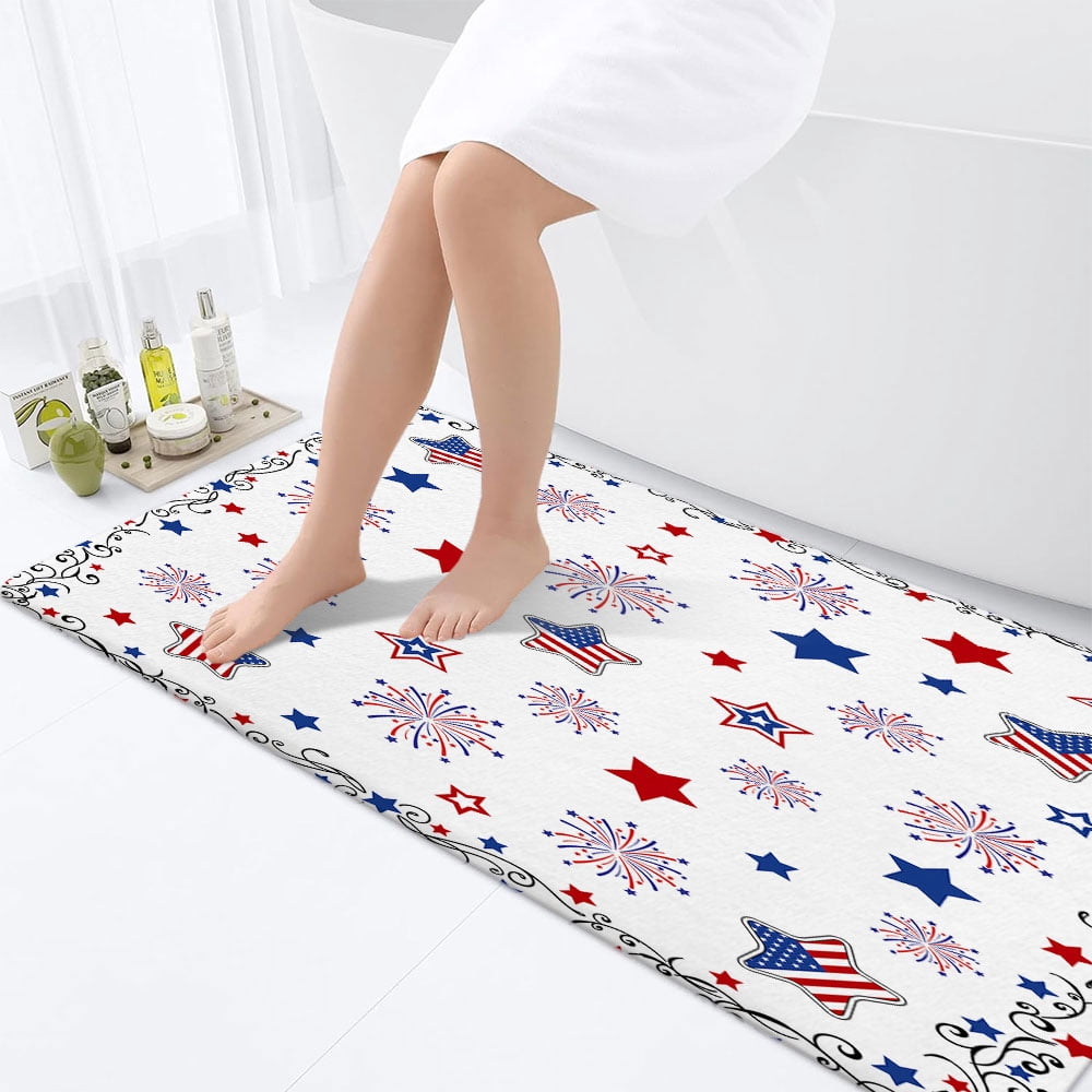 4th of July Bathroom Rugs, President's Day Bath Mat Rugs, Blue and Red Stars American Flag Bathroom Rugs, 4th of July Independence Day Bath Rugs, Patriot Bath Mats for Shower Bedroom 17"X48"