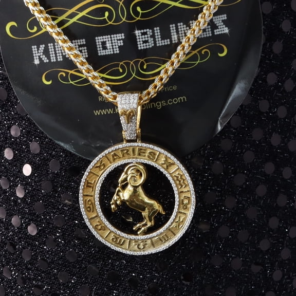 King of Bling's 1.77ct Cubic Zirconia Sterling Yellow Silver ARIES Pendant For Men's & Women's