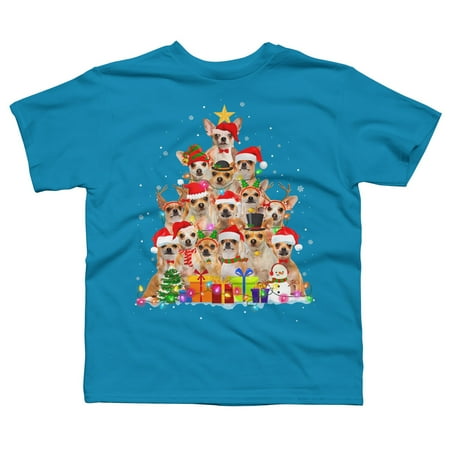 Christmas Pajama Chihuahua Tree Boys Turquoise Blue Graphic Tee - Design By Humans M