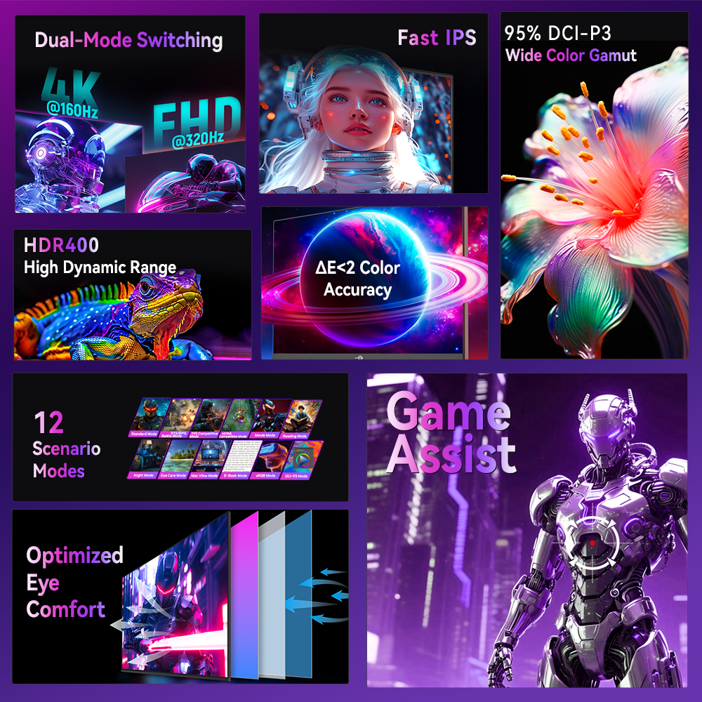 P2712V 27" Flat 16:9 Gaming Monitor - UHD 4K,160Hz / FHD320Hz Dual Mode, Fast IPS Panel, HDR400, 12 Scenario Modes, RGB Lighting-Titan Army
