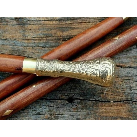 Brass Wooden Round Long Knob Head Handle Walking Stick