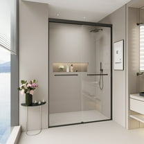 SESSLIFE Double Sliding Shower Door, Tempered Glass with Anti-Leak and Anti-Collision Design, Quiet Close Reversible Doors for Bathtub or Walk-In Shower, Easy to Clean, Matte Black