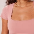 thumbnail image 3 of Camiseta Camisa básica de mujer Color sólido Top sin costuras Cuello cuadrado Ropa informal de calle Traje Kuymtek Rosa L para Mujer, 3 of 8