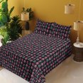 thumbnail image 2 of Owl Bird Sheet Set, Night Animal in Funny Boho Cartoon Style Pattern on Dark Background, Fitted & Flat Sheet with Pillowcase Bedding Accent 4 Pcs Set, Queen, Magenta Teal and Peach, by Ambesonne, 2 of 5