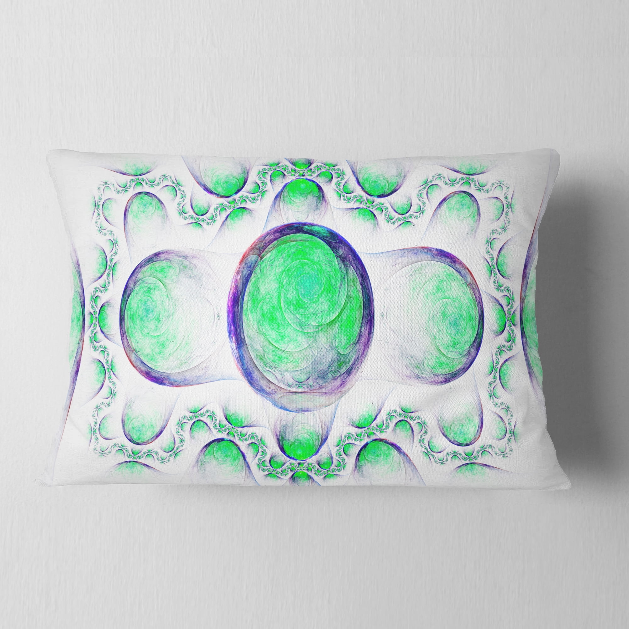 Designart Green Exotic Pattern on White - Abstract Throw Pillow - 12x20