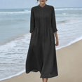 thumbnail image 2 of Womens Spring Midi Dress - Loose Long Sleeve Front Pleated Button Up Linen Cotton Summer Solid Color Flowy Caftan, 2 of 7