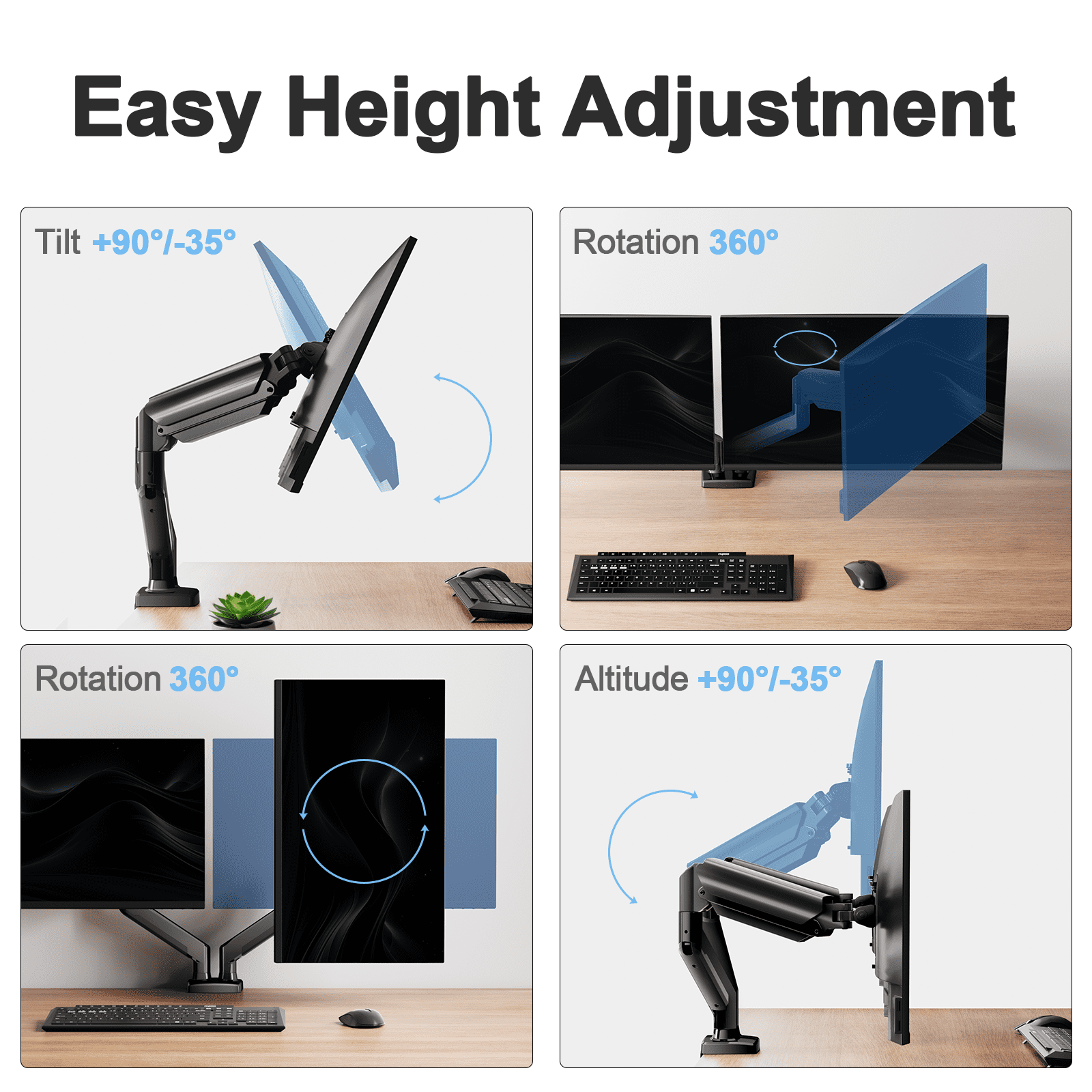 Dual Monitor Mount Stand for 13-32 inch Screens, 360° Heavy Duty Adjustable Arm Desk Mount with Tilt, Swivel, Rotation, Holds Up to 22lbs per Monitor Arm