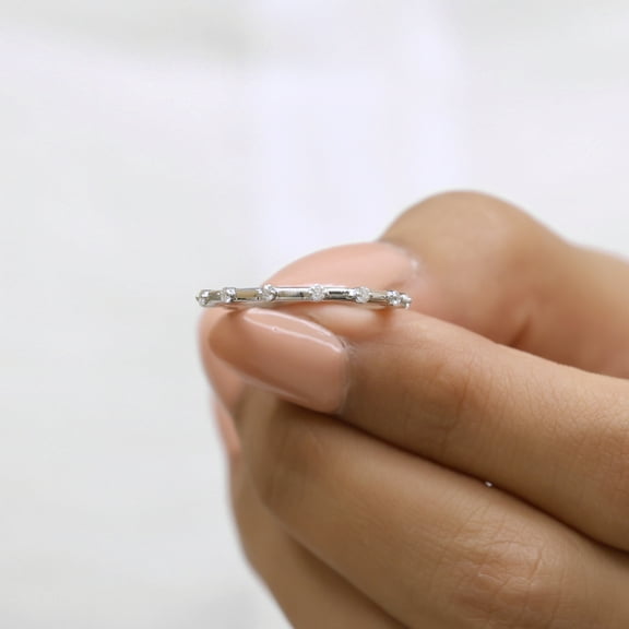 VINSON Floating Bubble Moissanite Wedding Band - 1.60 MM Round Moissanite Diamond Band - Minimalist Stackable Full Eternity Ring