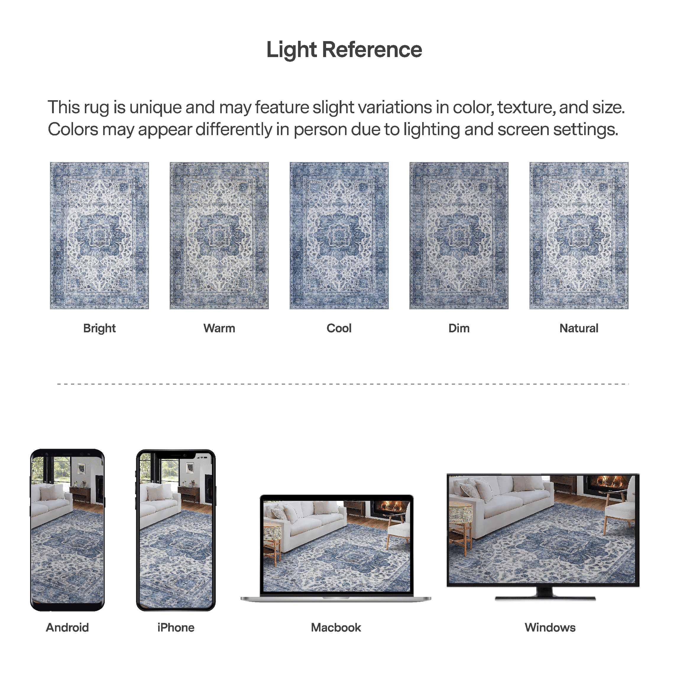 ReaLife Machine Washable Rug - Stain Resistant, Non-Shed - Eco-Friendly, Padded, Family & Pet Friendly - Made from Premium Recycled Fibers - Vintage Bohemian Medallion - Blue Ivory, 2'6" x 6'