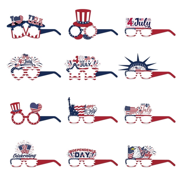 Paquete de 12 accesorios de decoración del 4 de julio, día conmemorativo, decoraciones patrióticas, suministros para regalos de fiesta, gafas de sol con bandera, día de la independencia, cumpleaños,