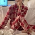 thumbnail image 1 of Conjuntos de Pijamas de Navidad a cuadros para mujer, ropa de dormir coreana, Pijamas de otoño, ropa bonita, Pijamas, conjuntos de pantalones de 2 piezas, ropa de descanso, traje de Pj, 1 of 4