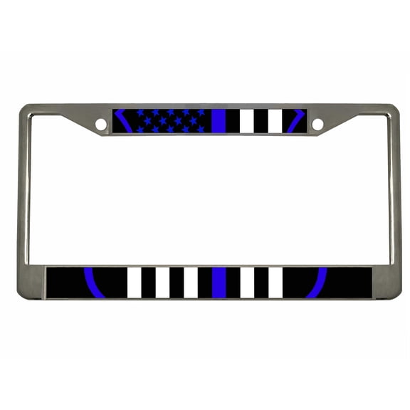Blue Lives Matter USA Flag Style Heavy Duty Metal License Plate Frame Personalised/Car Accessories Car Tag Holder Cover (Chrome/Black Blue/White)