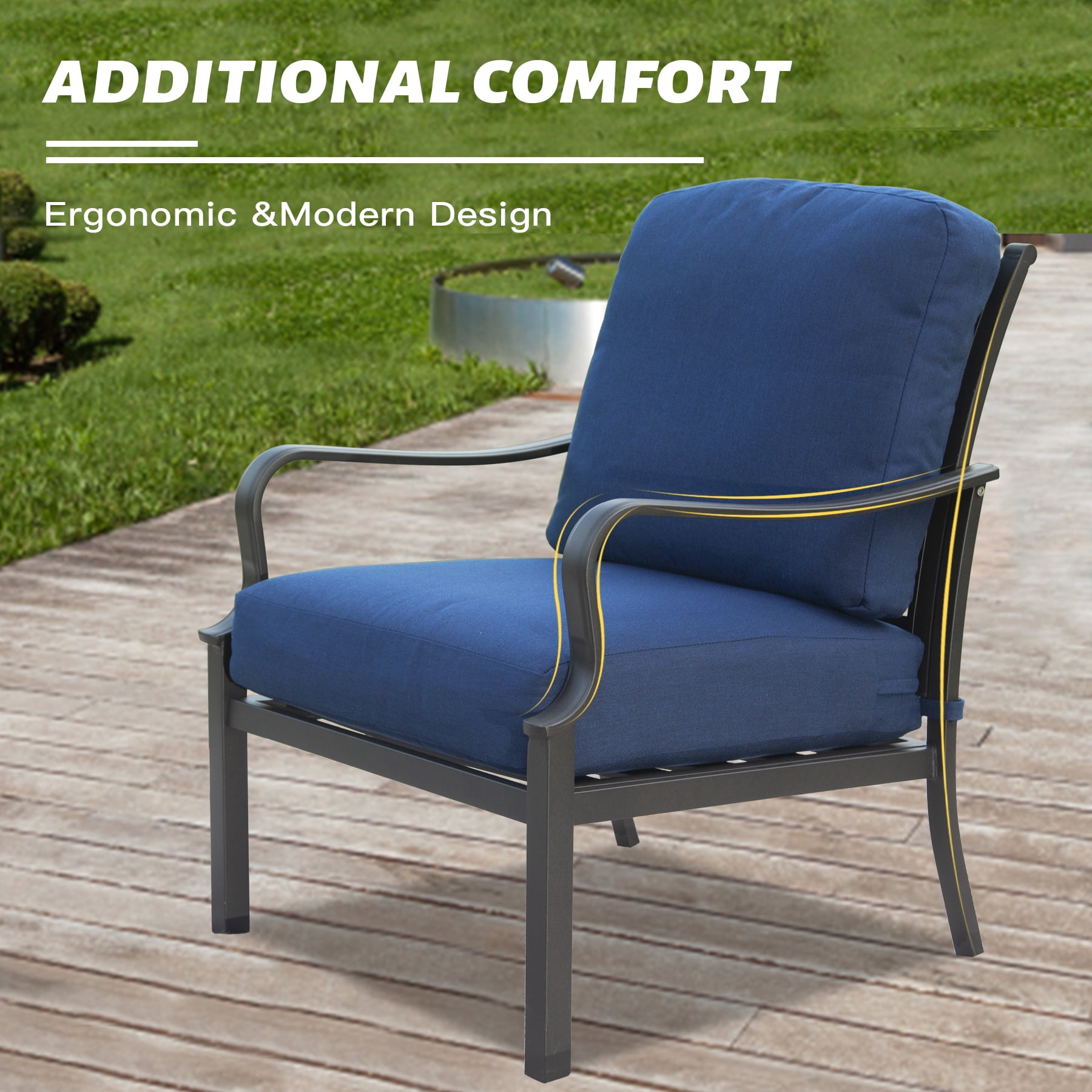 Domi Patio Conversation Set of 4, Cushioned Outdoor Furniture Sets with All Weather Galvanized Steel Frame (Spring Coil Seat Cushion) -Blue