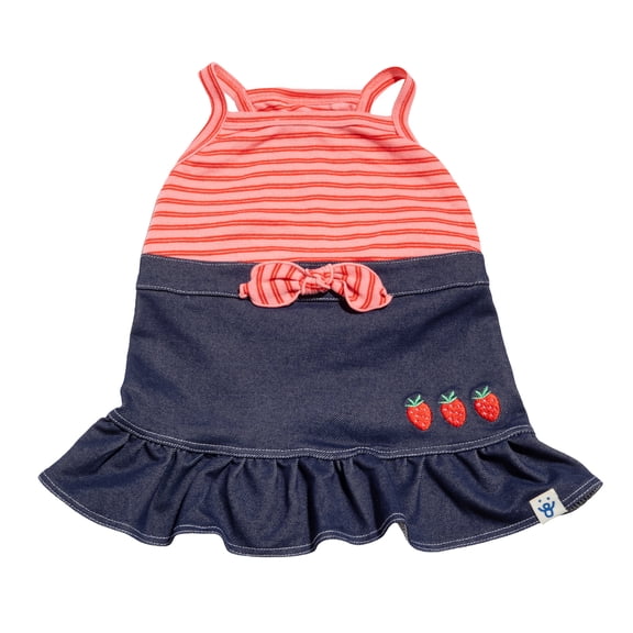 Oodles Red Tie Waist Denim Skirt Spring Dog Dress, Extra Small