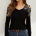 thumbnail image 2 of Kaemgyyd Women's Cold Shoulder Tops Fall Fashion Long Sleeve Sparkly Shirt Solid Soft V Neck Tee Blouse Spring Clothes, 2 of 4