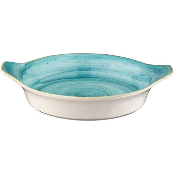 Aqua dia.9.75" h:1.75" 25 oz. Round Blue Porcelain Oven Dish