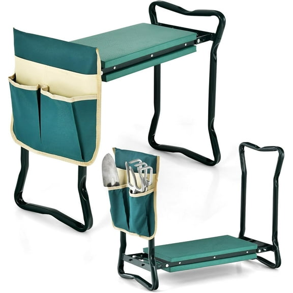 IRONMAX Garden Kneeler and Seat, Heavy Duty Foldable Gardening Bench Stool w/Soft Foam Pad & Tool Storage Bag for Kneeling & Sitting, Gardening Gifts for Women Men