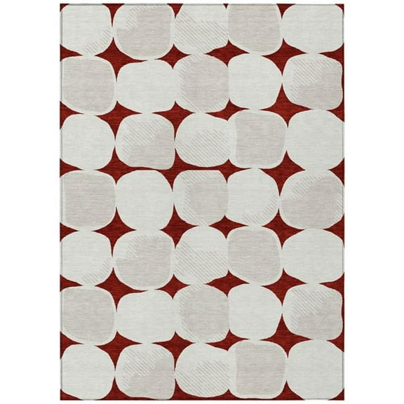 HomeRoots 591003 3 x 5 ft. Burgundy, Beige & Ivory Abstract Washable Indoor & Outdoor Rectangle Area Rug