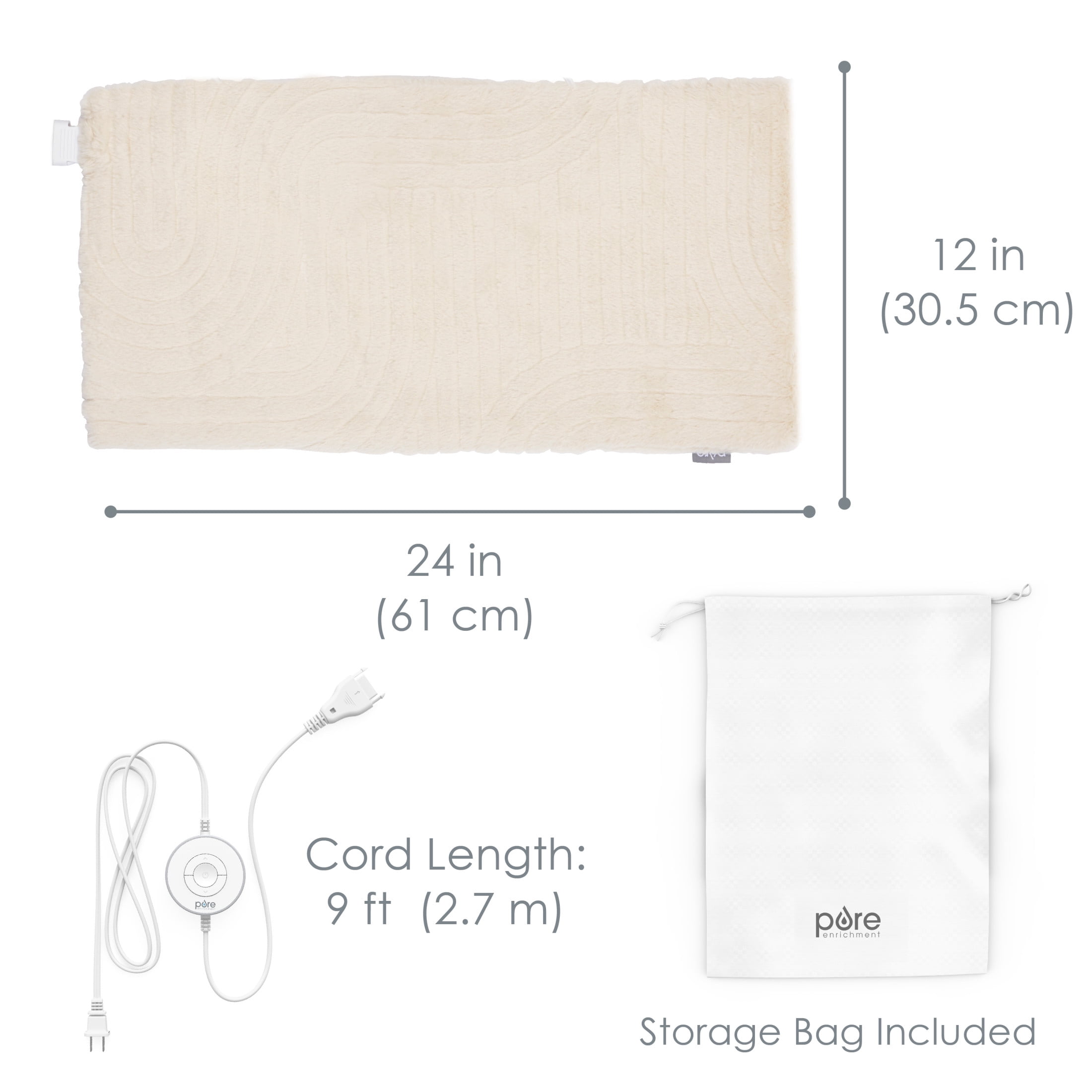 Pure Enrichment PureRadiance Luxury Heating Pad for Back, Neck, & Shoulder Pain Relief, Patented Design, Soft Faux Fur & Micromink, 6 Heat Settings, Machine Washable, 12”x24” (Golden Sands)