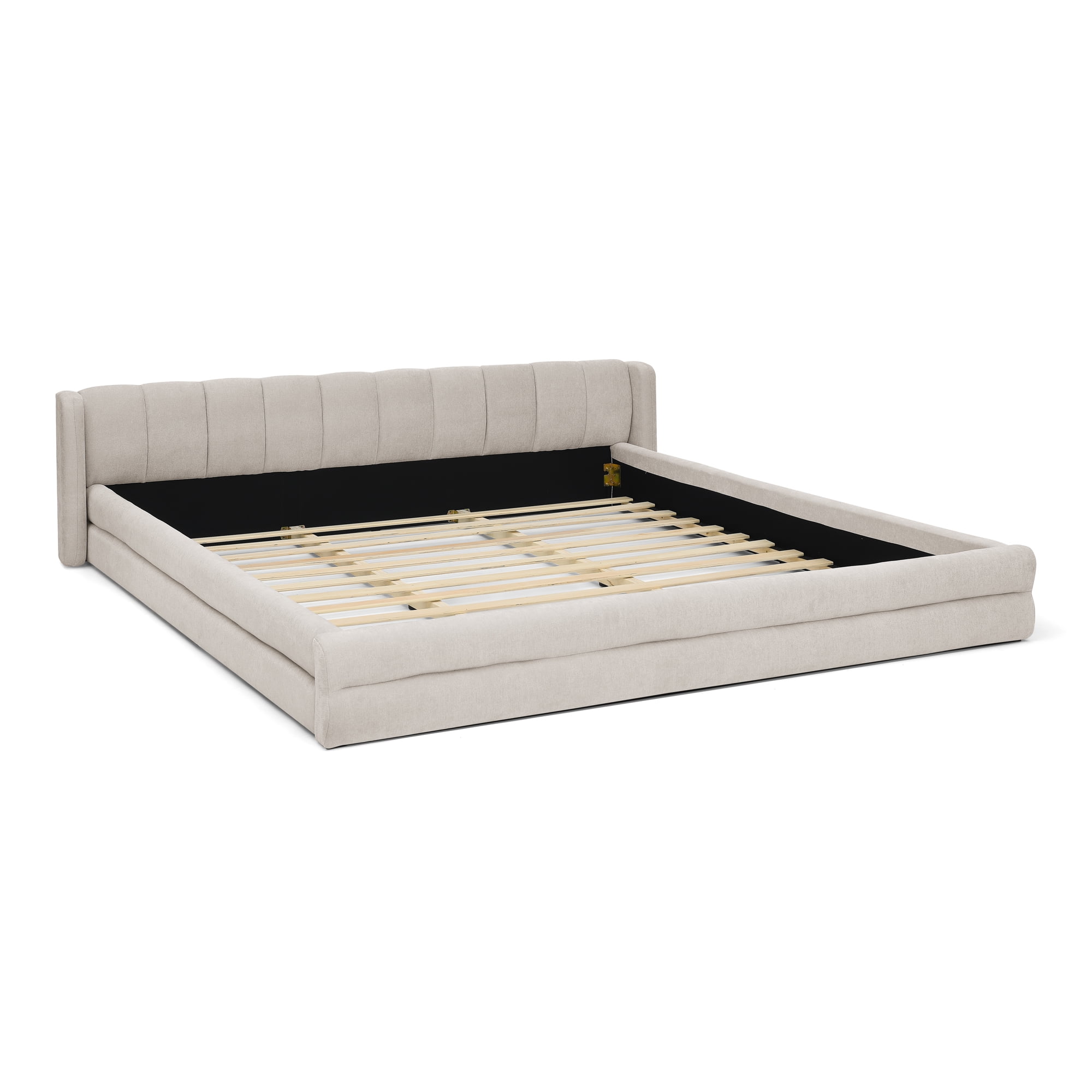 King Upholstered Bed Frame, Modern Platform Bed with Soft Headboard, Thick Chenille Fabric Upholstered Bed Frame, Grounded King Size Bed for Bedroom,Beige
