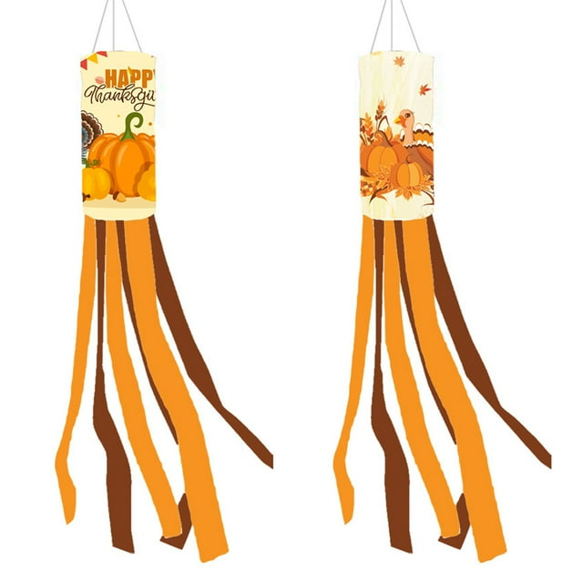2 Pcs Manches à Vent d'Automne, Chaussettes Coupe-Vent Feuille d'Érable Citrouille pour Décoration Extérieure Drapeau Suspendu pour Décoration de Maison Jardin Mur Balcon