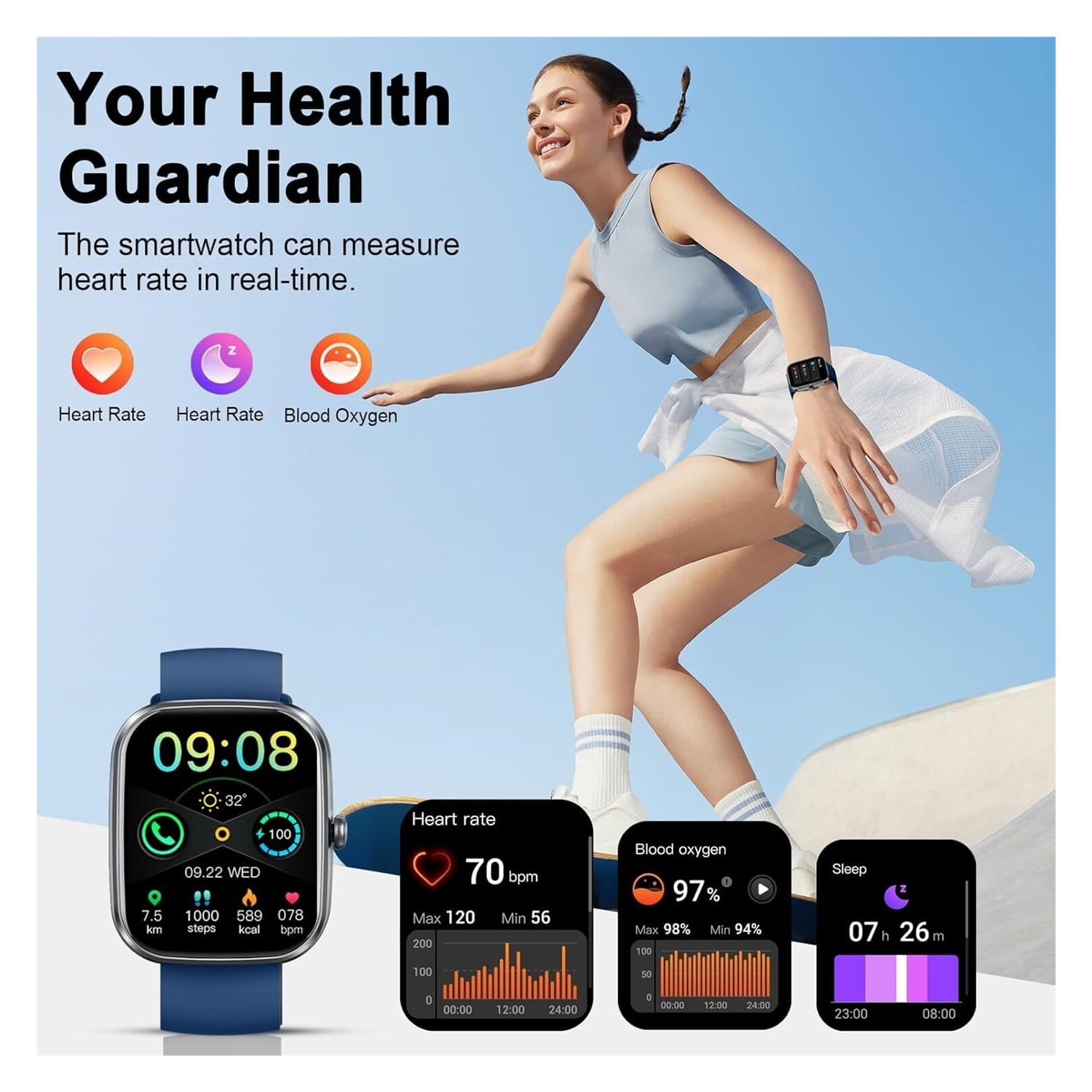 Smart Watch(Answer/Make Call), 1.91" Smartwatch for Men Women,2025 Fitness Watch with 110+ Sport Modes, Fitness Activity Tracke with Pedometer/Sleep Monitor/Heart Rate/IP68 Waterproof,for Android iOS