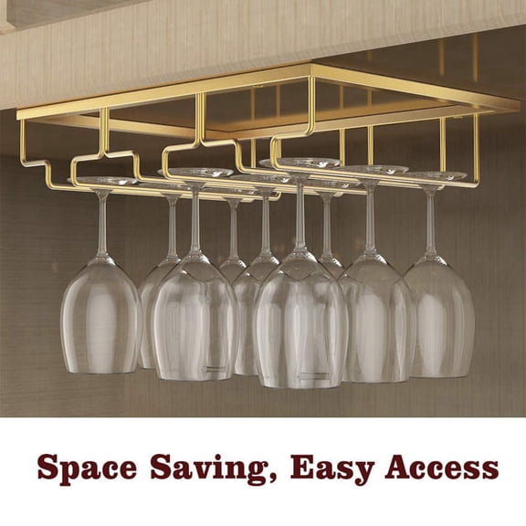 2Pcs Wine Glass Rack, Wine Glass Hanger Rack Under Cabinet Stemware Wine Glass Holder Storage Hanger,Gold