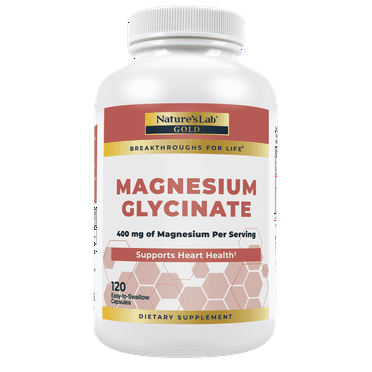 Nature`s Lab Gold Magnesium Glycinate 400mg - 120 Capsules (30 Day Supply) - Supports Cardiovascular Health, Muscle & Nerve Function*