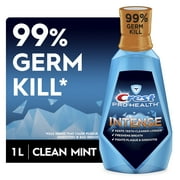 Crest Pro-Health Intense Mouthwash/Mouth Rinse, Clean Mint - 1 L , 99% Germ Kill