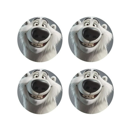 

Junzan Smiling Polar Bear Print Coasters for Drinks - Leather Coasters Set of 4 for Coffee Table for Housewarming/Kitchen/Bar/Decor-Round Shape