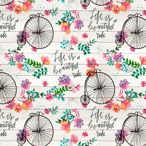 David Textiles Beautiful Ride Cream/Multi 100% Cotton Sold by The Yard