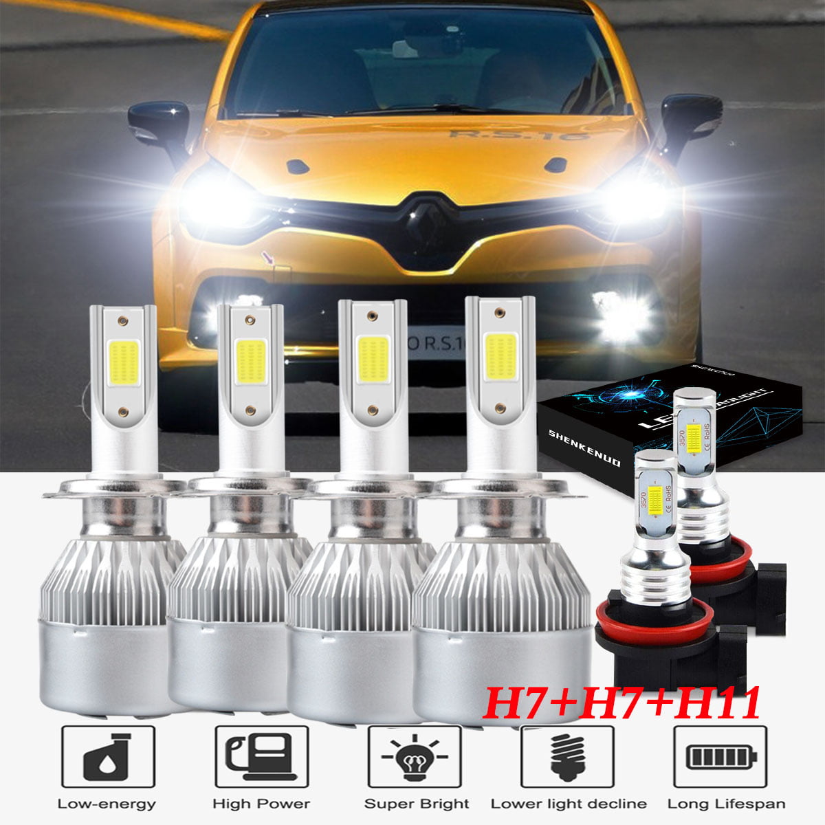 Renault Trafic 100w Super White Xenon HID High/Low/Slux LED Side Headlight Bulbs 