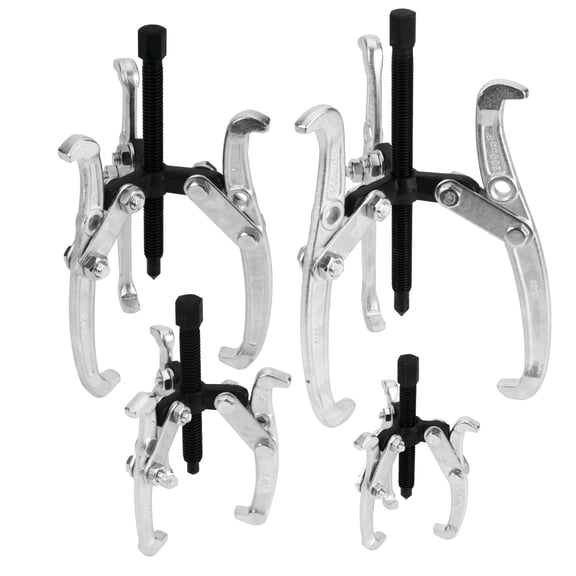 Performance Tool W134DB 3-Jaw Gear Puller Set, 4-Piece Set (Sizes: 3, 4, 6 and 8 In.), with Reversible Design, Drop-Forged Steel, Zinc Plating