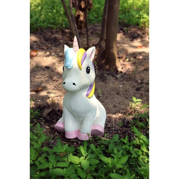 Hi-Line Gifts Sitting Unicorn Outdoor Garden Statue - 17.75"