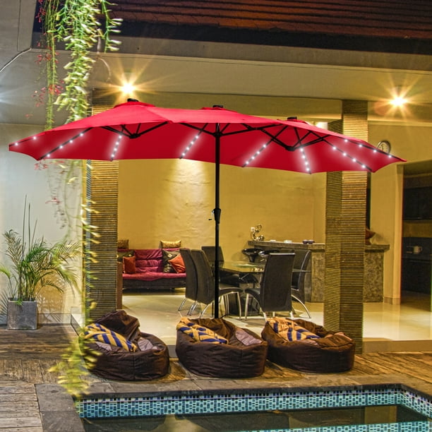 Ainfox 15ft DoubleSided Patio Solar Led Lighted Umbrella Outdoor