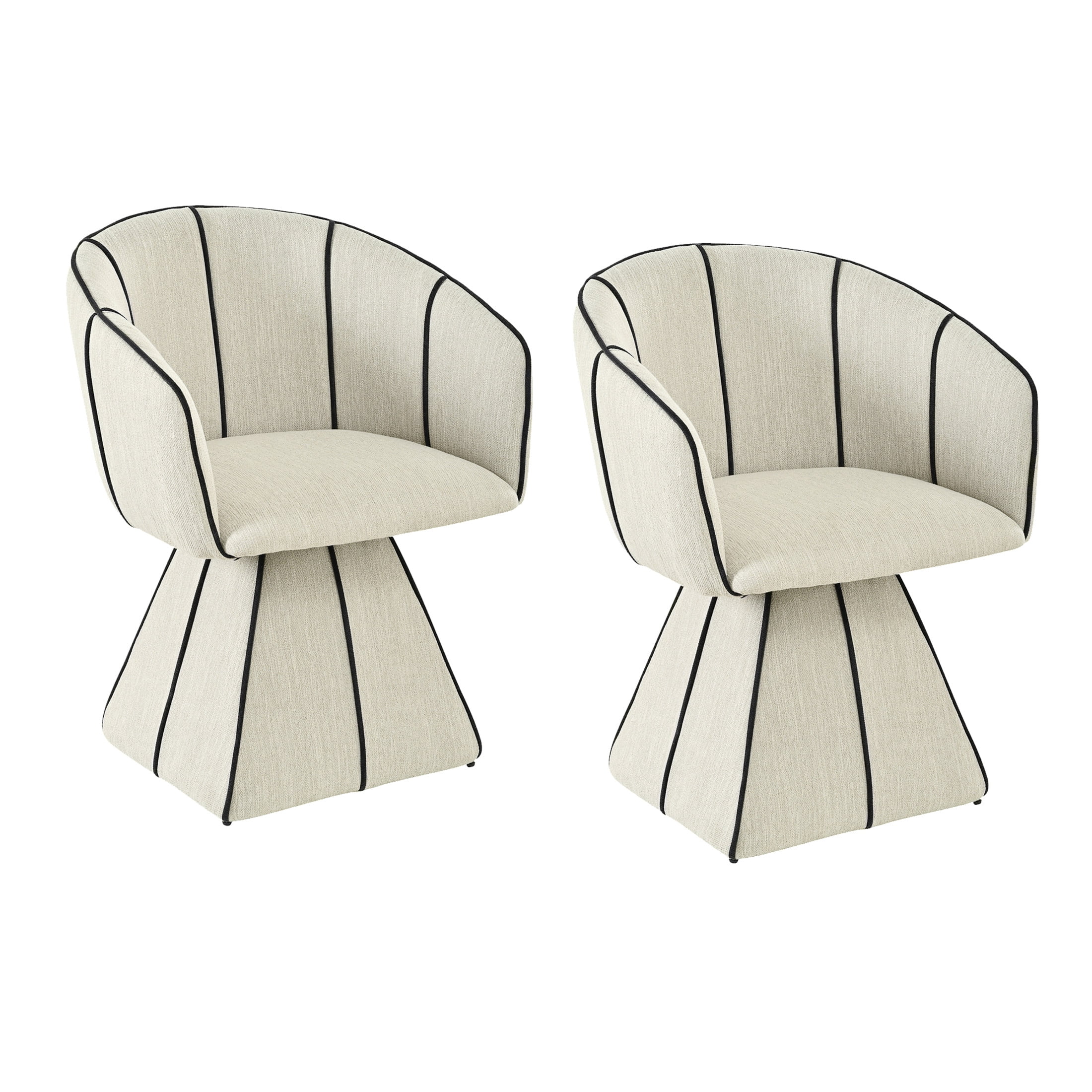 Christopher Knight Home Luxury Upholstered Swivel Dining Chairs with Barrel Back, Beige+Black, Set of 2