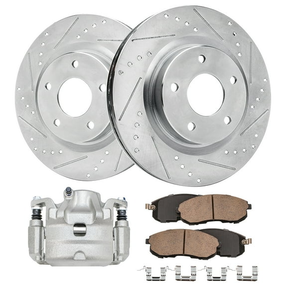 Detroit Axle - Front Brake Kit for 07-10 Nissan Altima, 11.65'' Drilled & Slotted Disc Brake Rotors Ceramic Brake Pads Brake Caliper 2007 2008 2009 2010 Replacement